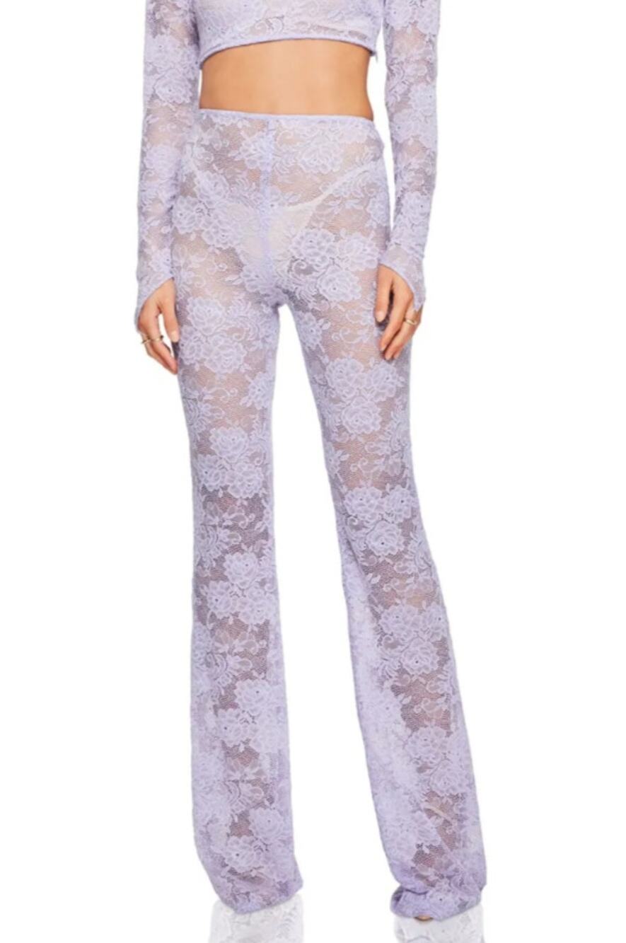 Nookie Heaven Pants Floral Lace Wide Leg Fairy Sheer Boho Party Festival NYE XS